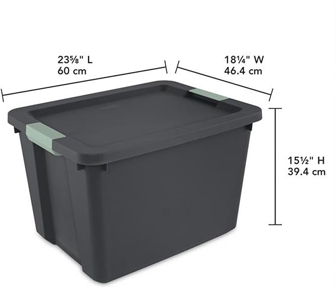 Sterilite 24 Pack 20 Gallon Latch Tote, Stackable Plastic Storage Bin Container, Gray/Green
