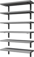 WOPITUES Wood Floating Shelves Set of 6, Shelves for Wall Decor, Farmhouse Shelf for Bedroom, Bathroom Storage Shelves, Book Shelves for Living Room-Grey