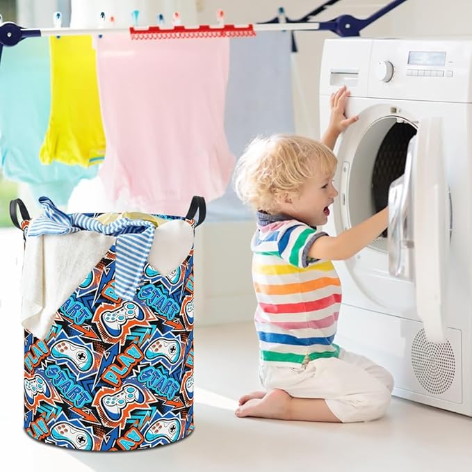 19.7" Laundry Basket,Dirty Clothes Hamper,Waterproof Storage Bin,Room Decor,Gift Baskets,Nursery Hamper(Game)