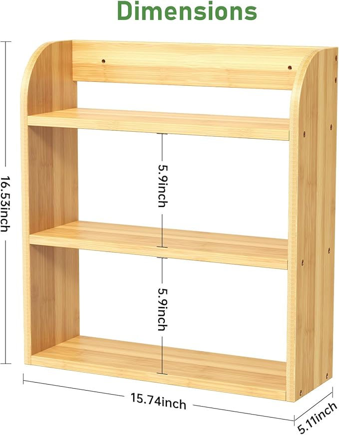 3 Tier Bamboo Spice Rack, Countertop or Wall Mounting Wood Spice Jars Organizer Shelf for Kitche, Pantry (Natural)