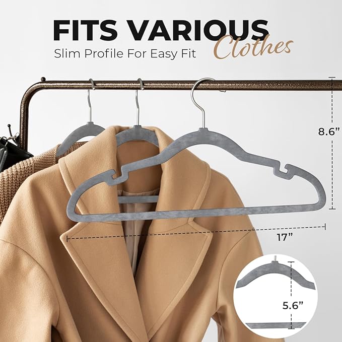 200 Pack Velvet Hanger for Shirt Pants Dresses Skirts Suits Jackets - Slim Space Saving Design - Standard Coat Hanger - Sturdy & Durable Design with Shoulder Grooves Hook