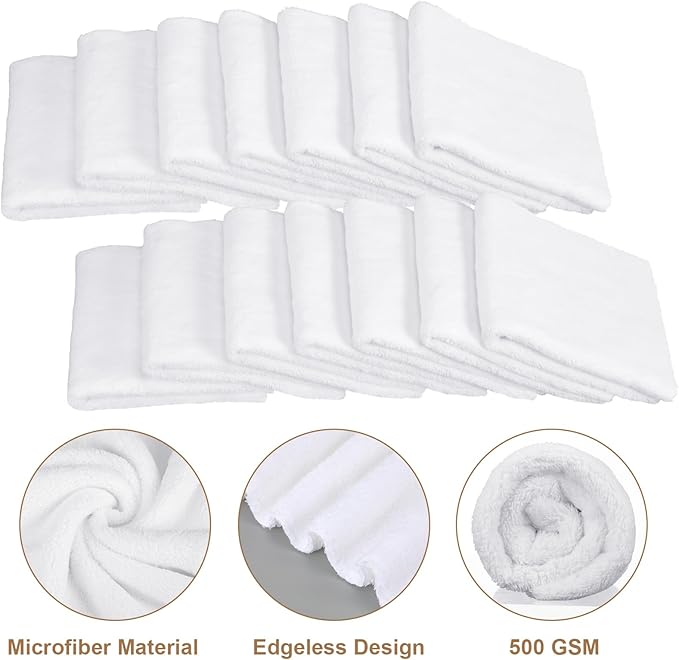 Shimeyao Imeyao 30 Pcs 16 x 16 Inch Edgeless Microfiber Plush Towels for Cars Detailing Drying Wash Polishing Absorbent Cleaning Cloths, 500 GSM (White)