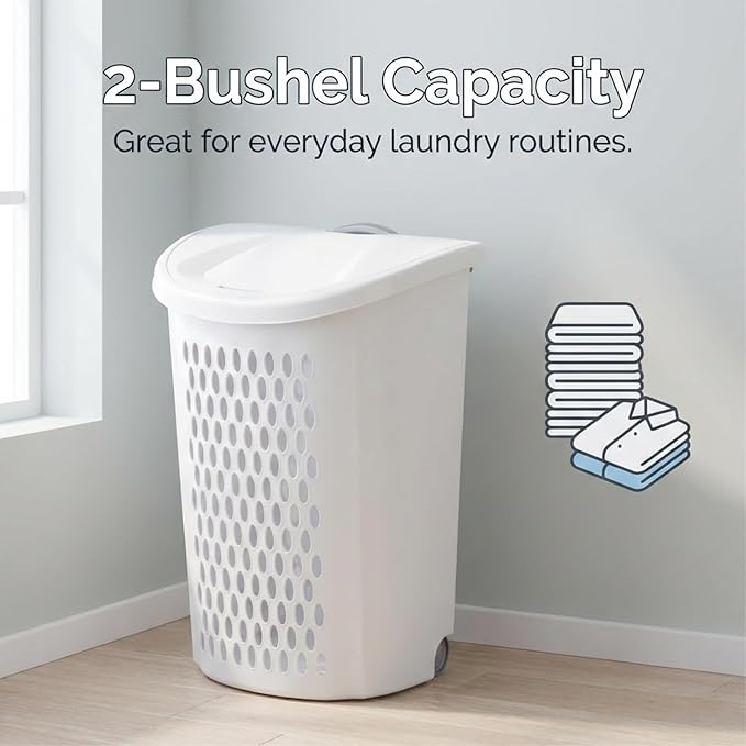 Wheeled Laundry Hamper with Smooth Rolling Wheels, Large Ventilated Plastic Clothes Basket for Easy Transport, Ideal for Laundry Rooms, Dorms, Apartments (White)