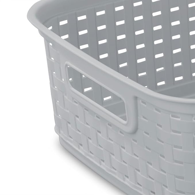 Sterilite Short Plastic Weave Storage Basket, Bin Organization for Countertops, Tabletops and Shelves for Crafts, Jewelry, Gray, 12-Pack