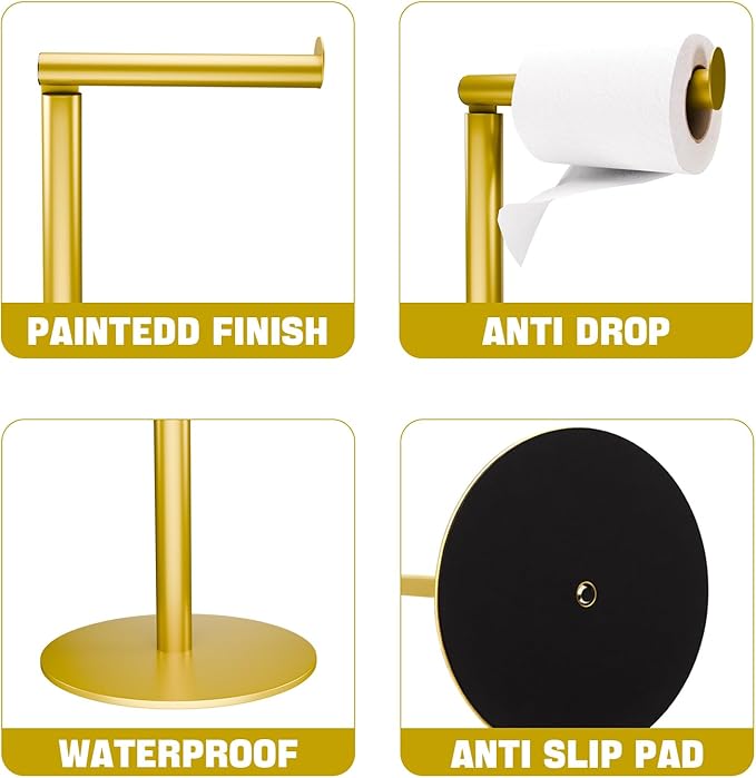 Gold Toilet Paper Holder Stand Free Standing，Holds 5 Rolls, Slim Toilet Paper Holder, Modern Floor tissuse Holder for Bathroom, RV,Kitchen, Floor TP Holder Stand