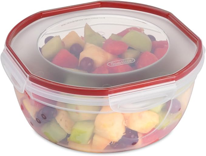 Sterilite Ultra-Seal 4.7 Qt Bowl, Large Airtight Food Storage Container, Latching Lid, Microwave and Dishwasher Safe, Clear With Red Gasket, 16-Pack