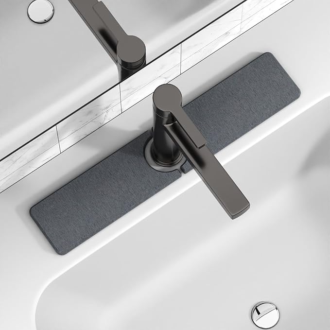 20" x 4" Stone Faucet Mat for Kitchen Sink, Quick Drying Diatomite Sink Tray, Faucet Sink Splash Guard for Prevents Moisture Buildup (Dark Gray)