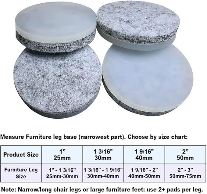 No Lost Pads! Silicone Grippers (Felt Base) for Hard Floors & Carpets – No Sliding, Sofas, Beds, Bar Stools, Not Adhesive Backing | 30mm (1.2") Round, 48 Pcs