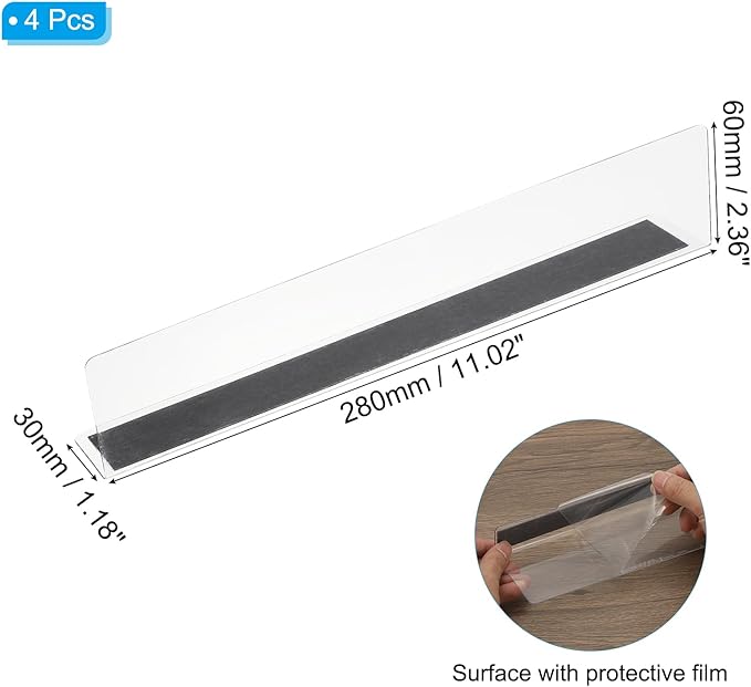 PATIKIL 4 Pack Shelf Dividers for Closet Organization, 11.1x1.2x2.4 Acrylic Magnetic Closets Separator Kitchen Cabinet Shelves Under Bed Blocker for Bedroom Kitchen Office, Clear