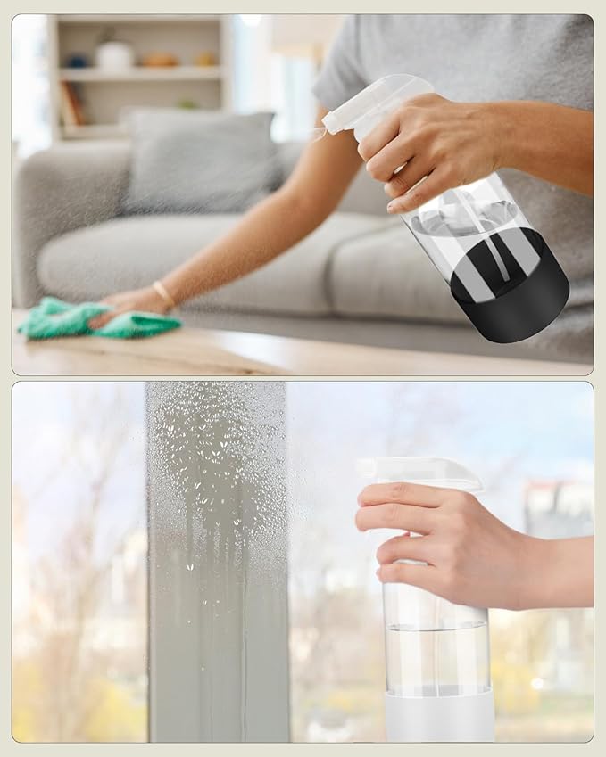 2 Pack Glass Spray Bottles 8 oz, Empty Refillable Containers with Silicone Sleeve Protection, Glass Spray Bottles for Cleaning Solutions, Hair and Plants with Adjustable Nozzles Black&White