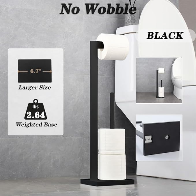 GERZWY SUS 304 Stainless Steel Toilet Paper Holder, Free Standing Lavatory Pedestal Toilet Paper Stand with Reserve, Matte Black DZY004-BK
