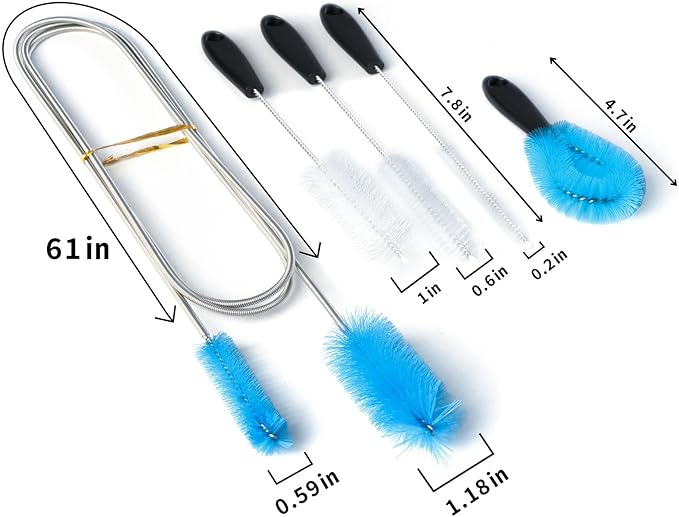 Flexible Sewer Brush, 61-Inch Long Dual Head Hose and Crevice Brush, and 3-Pack 7.8-Inch Straw Cleaning Brushes