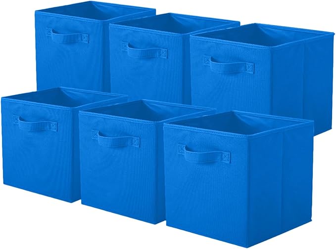 PowerKing Collapsible Storage Cubes with Handles, Fabric Foldable Bins for Closet Shelves, Durable Organization Storage Bins, 10.5'' x 11'' x 10.5'' (6Pack, Royal Blue)