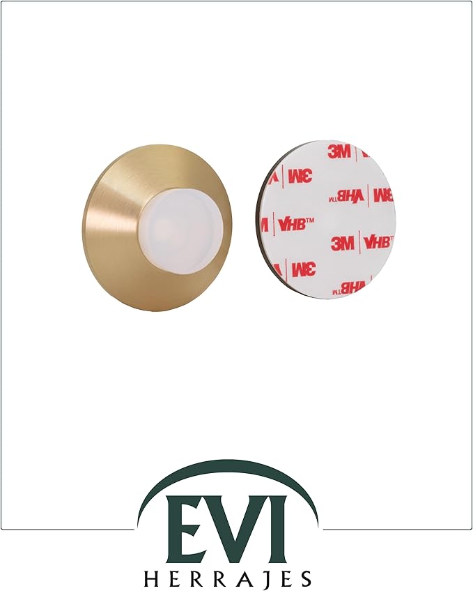 EVI Door Stoppers | Brass Door Handle Stopper - Adhesive and Screw Fastening - Protector Rubber - 1.77 x 0.66 Inch Door Stopper