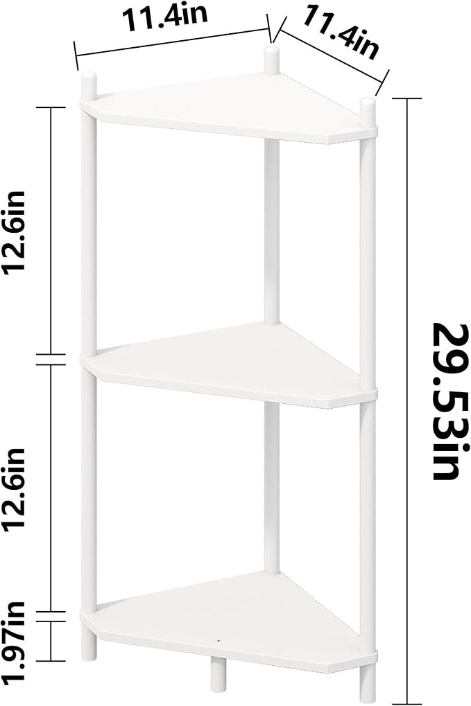 Corner Shelf Stand - 3 Tier Bamboo Small Corner Bookshelf for Office Kitchen Bedroom Plant Stand Living Room Decor Small Space (White，3 Tier)