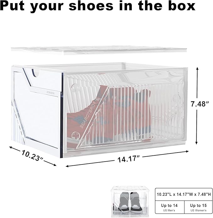 AWTATOS Shoe Boxes, 10 Pack Shoe Storage Organizers, Plastic Stackable Shoe Rack, Sneaker Containers, Toy Storage Bins for Entryway, Closet, Under Bed, Clear
