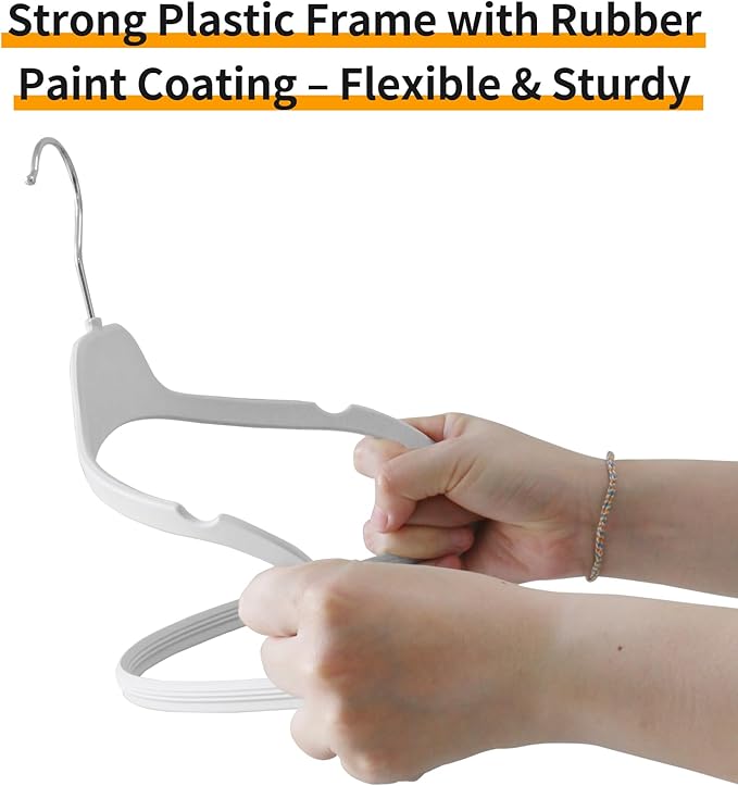 Non-Slip Rubber Coated Hangers, 30 Pack Plastic Clothes Hangers with 360° Swivel Hook 17.7 Inches Slim Space Saving Hangers for Adult Clothes Shirts Dresses Pants, Gray