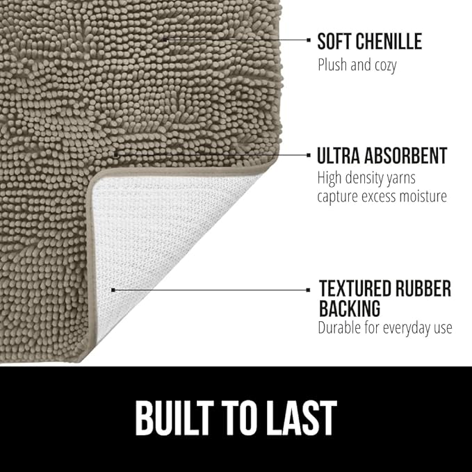 GORILLA GRIP Bath Rug Mat 36x24, Thick Soft Absorbent Chenille, Quick Dry Microfiber Mats, Rubber Backing Washable Shower Floor Rugs, Bathmat Runner, US Designed Bathroom Home Decor Accessories Latte