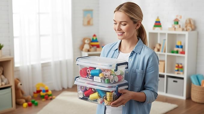 Tribello Small Clear Storage Bins with Lids, Bulk 16-Pack Stackable Plastic Storage Containers for Home Organization – Totes for Closet and Underbed Storage, 2.6 Quarts
