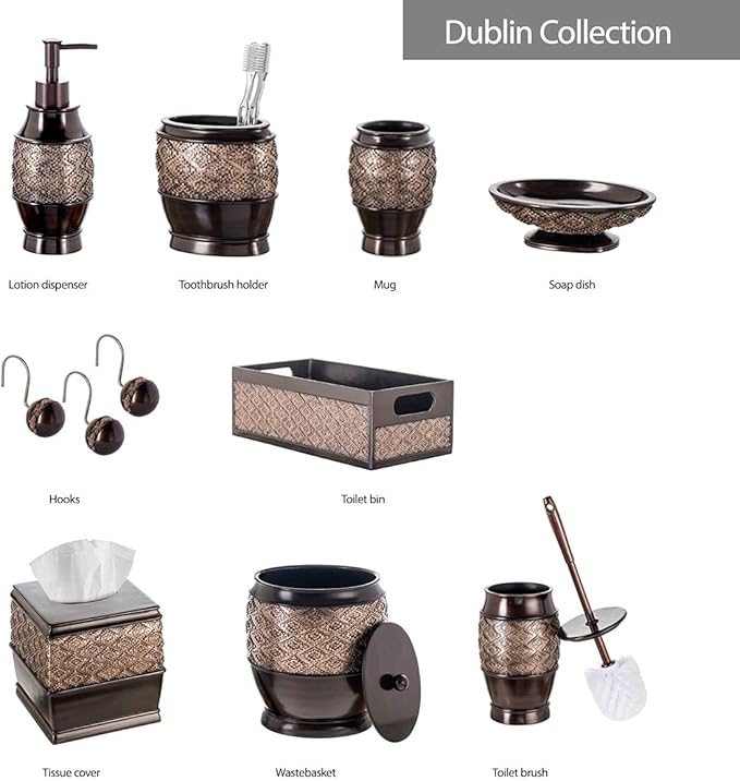 Creative Scents Dublin Brown Shower Curtain Hooks - Decorative Set of 12 Durable Shower Rings