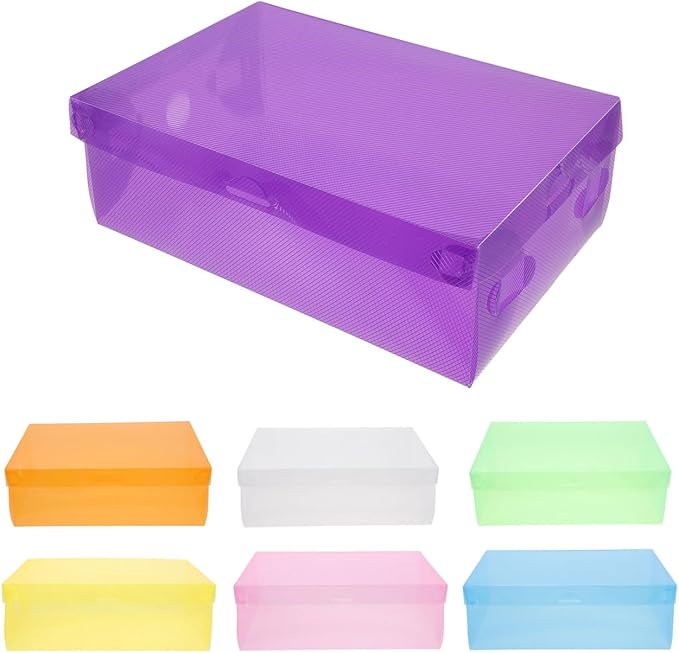 7Pcs Colored Plastic Shoe Storage Box Set Stackable Organizer for Sneakers Space-saving Shoe Containers for Boys and Girls and Adults
