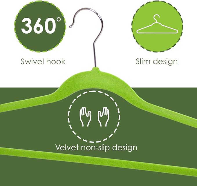 10 PACK VELVET HANGER GREEN
