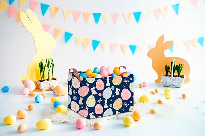 CLOCOR Rectangular Blue Easter Basket Empty,Easter Gift Basket for Kids,Waterproof Storage Basket with Handles,Easter Bakset for Egg Hunting(Blue Easter Basket)