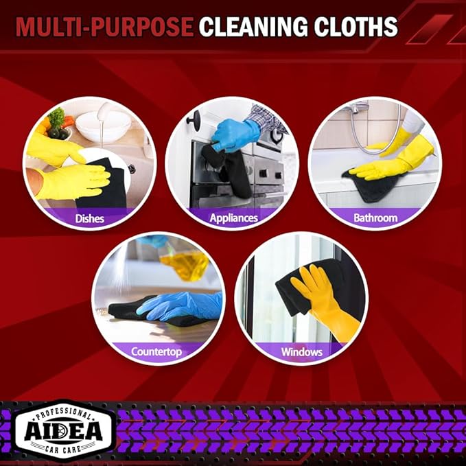 AIDEA Microfiber Cleaning Cloth 24 Pack, Microfiber Towels for Cars, Soft & Absorbent Cleaning Rags, Premium Lint Free Shop Towels for House, Kitchen, Car, 12inx16in, Black