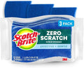 Scotch-Brite Zero Scratch Scrub Sponge, 3 Kitchen Sponges for Cleaning Around the Home, Bathroom & More, Effective + Gentle Dish Scrubber, Best for Nonstick Pots and Pans, Safe on Most Surfaces