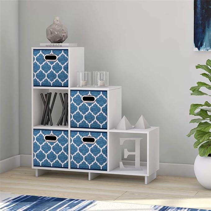 Folding Cube Storage Bins 10.5x10.5 x 11 In Navy Blue Collapsible Cloth Storage Cube Boxes Fabic Cube Baskets Storage Inserts Drawer Organizer Closet ,QY-SC09-3