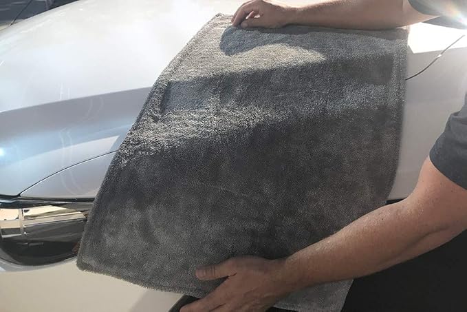 [Dreadnought] Microfiber Car-Drying Towel, Superior Absorbency for Drying Cars, Trucks, and SUVs, Double-Twist Pile, One-Pass Vehicle-Drying Towel (20"x30", Gray) 1-Pack