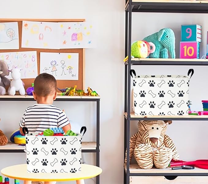 Rectangular Storage Basket,Collapsible Gift Basket with Handles,Kids Toys/Books Box,Room Decor(Paw)