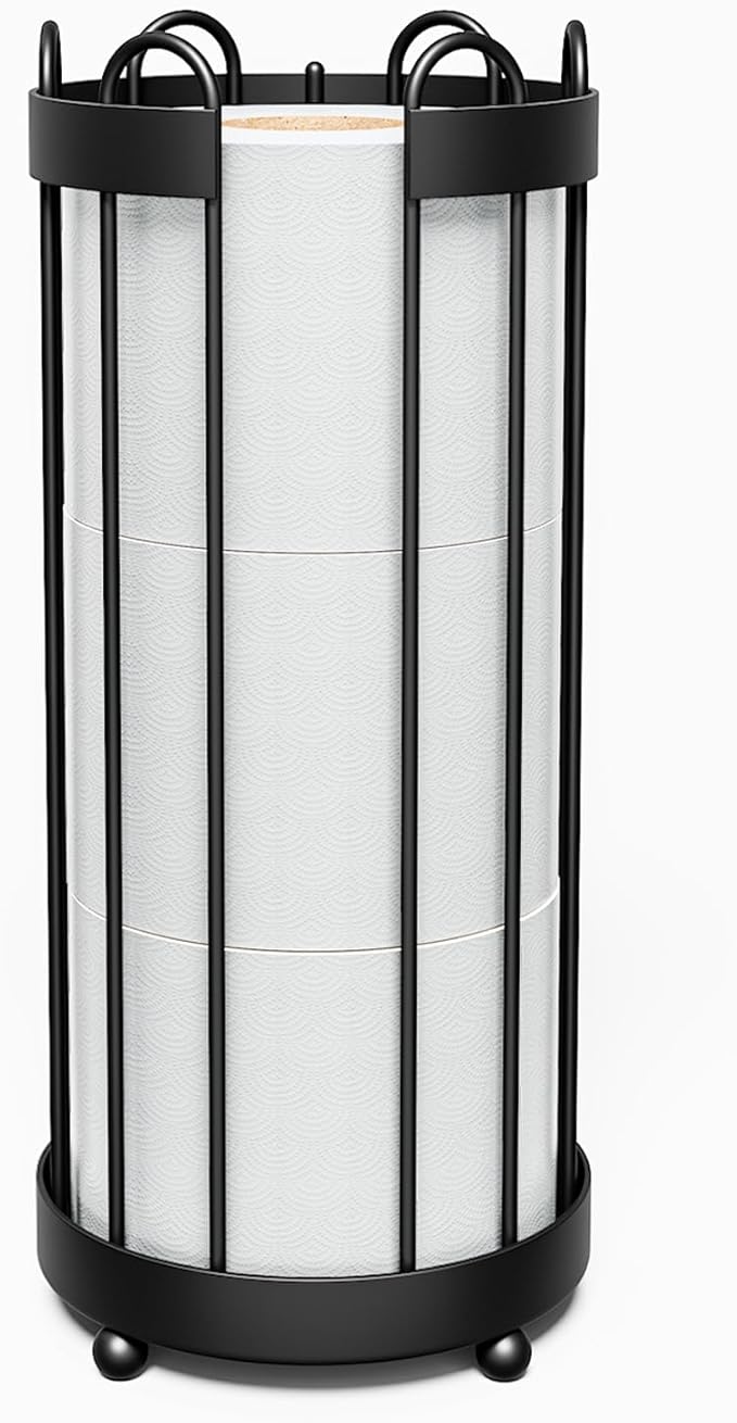 Epicano Toilet Paper Holder Stand, Freestanding Toilet Tissue Organizer, Minimalistic Storage Solution, Holds Mega Rolls-Modern Black