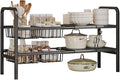 Under Sink Organizer and Storage 2 Tier Expandable Shelves Kitchen Cabinet Crganizers with 4 Baskets and 4 Panels for Bathroom Counter shelf Pantry