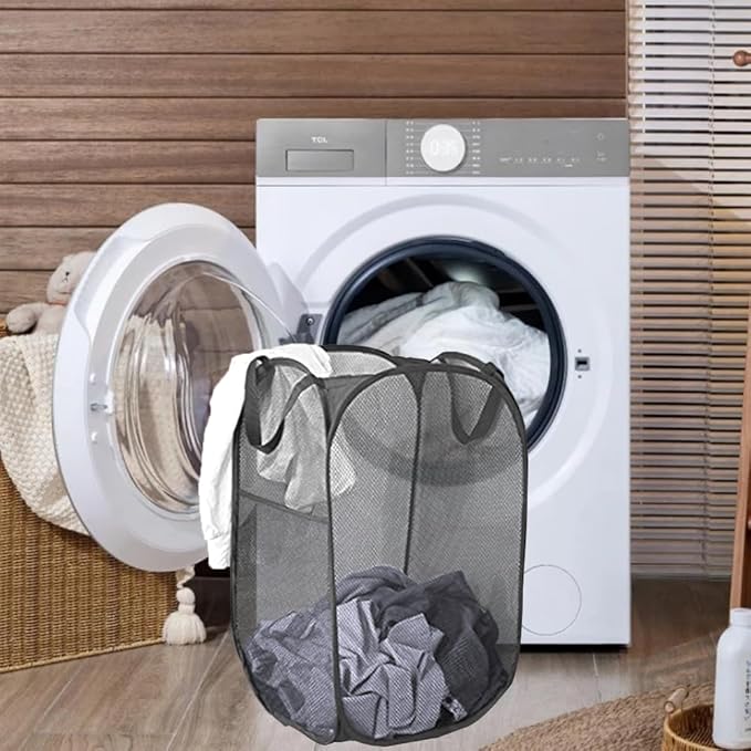 2 Pack Pop Up Laundry Hampers, Collapsible Mesh Laundry Basket, Foldable Clothes Hampers for Bathroom, College Dorm, Travel, Cruise (Black)