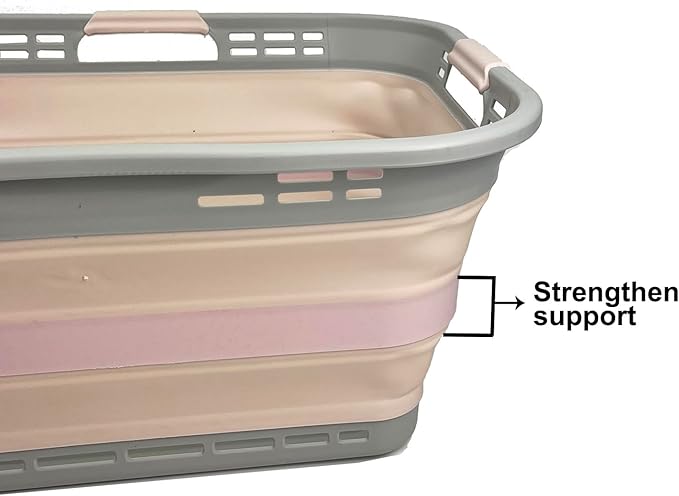 SAMMART 42L (11 Gallon) Collapsible Plastic Storage Basket - Foldable Pop Up Storage Container - Portable Laundry Organizer - Space Saving Hamper (Pink+Lake Green, 42L (Style A))