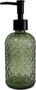 Green Glass Soap Dispenser with Black Pump, 13.5oz Liquid Hand Soap Dispenser Set, Dish Soap Lotion Dispenser for Modern Home Decor, Bathroom, Kitchen Countertop, Hotel