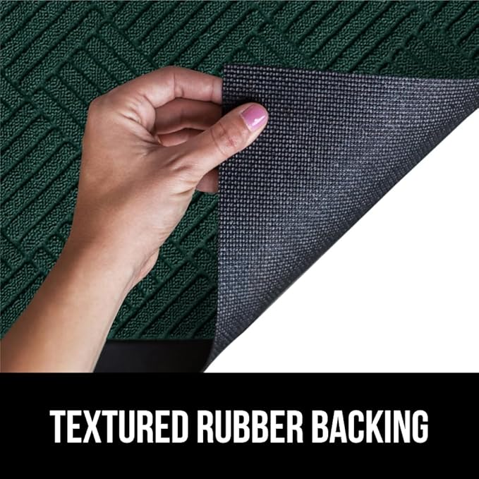 GORILLA GRIP 100% Waterproof All-Season WeatherMax Doormat US Designed Natural Rubber, Stain and Fade Resistant, Low Profile Indoor Outdoor Door Mats, Easy Clean Patio Mat, 17x29, Green Diamond