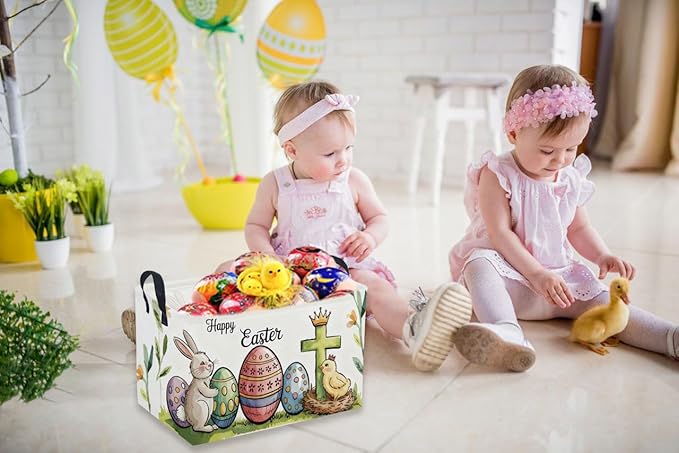 Rectangular Easter Baskets, Eggs Basket for Kids.Bunny Basket with Handles.Boys and Girls,Bunny Eggs Decor,Books,（ Easter