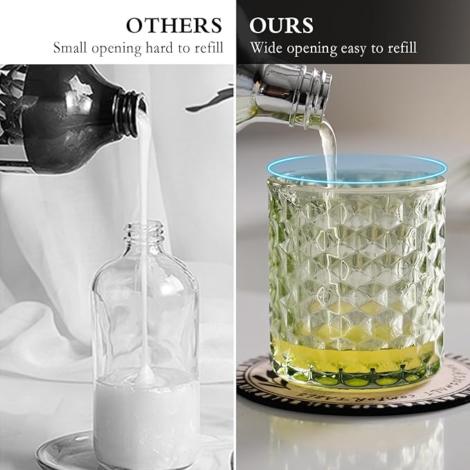 Hand Soap Dispenser Glass, Refillable Liquid Dispenser for Bathroom & Kitchen,Lotion Dispenser with Large Gold Pump（Diamond Pattern-Green）