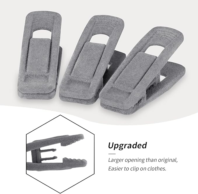 Tinfol Gray Velvet Hanger Clips, 80 Pack Pants Velvet Clips, Large Opening Clothes Pin Hanger Clip, Strong Finger Flocked Clip Perfect for Slim-line Clothes Velvet Hangers