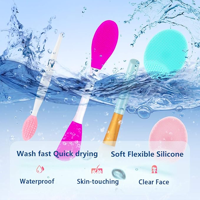 5PCS Silicone Scrubber Set, Lip Scrub Brush, Silicone Face Cleansing Brush, Face Applicator Tool and 2PCS Exfoliating Brushes for Men Women