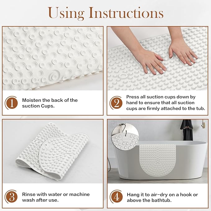 Joiyota Silicone Push Pop Bath Mat with 391 Suction Cups, 33x17.3 Inch Non-Slip Tub Mat for Adults, Textured Surface for Extra Stability & Drainage, White Thickened Soft Shower mat Easy to Clean