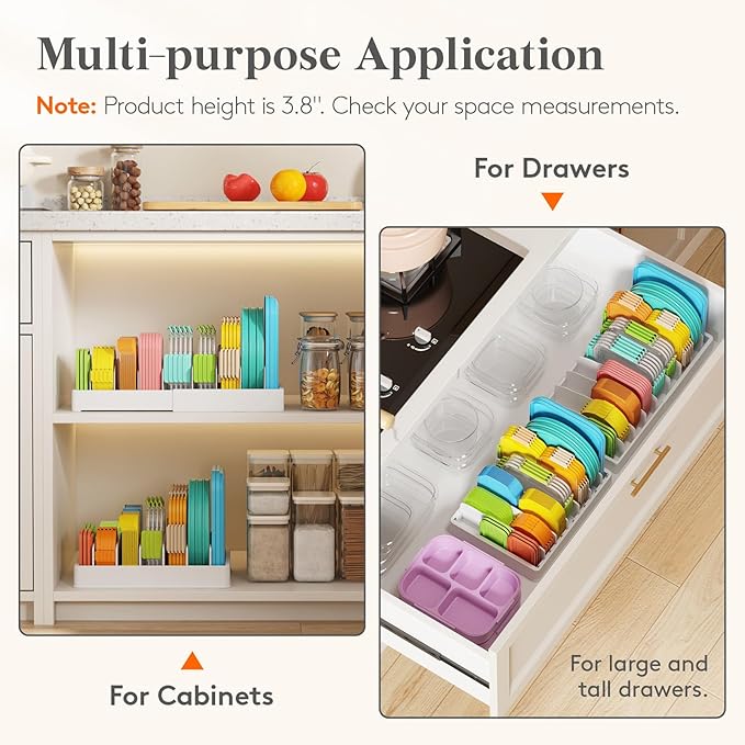 Lifewit Kitchen Cabinet Organizer for Food Contanier Lid, Large 9.8-17" Expandable Lids Holder with 8 Adjustable Dividers & 9 Sections for Pantry Organizers and Storage, Home Drawer Organization