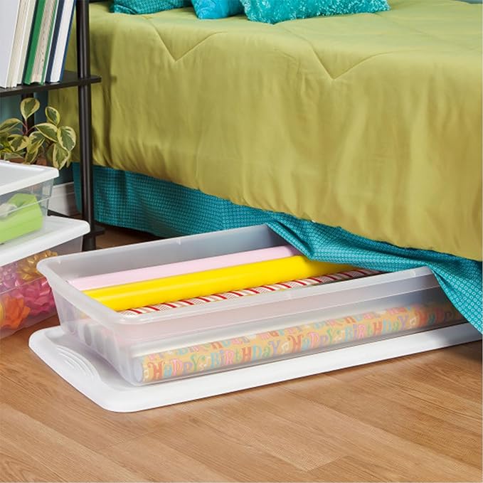Sterilite 24-Pack 41 Quart Storage Box, Stackable Clear Plastic Bins with Snap-On Lids - Heavy-Duty Organizing Containers for Closet, Bathroom, and Office