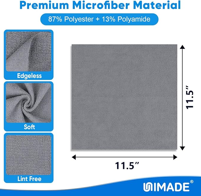 Microfiber Cleaning Cloth, 10 Pack Reusable Microfiber Towels for Cars Lint Free Cleaning Shop Towel Rags for Home Kitchen Automotive Bar Mechanic Restaurant Garage, 11.5"x 11.5", Grey