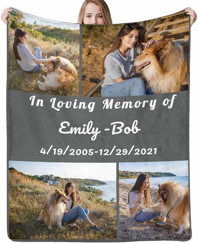D-Story Pet Dog Memorial Blanket Customized in Loving Memory of Loss Dog Custom Throw Blanket with Dogs Pictures and Name Personalized Pet Memorials Gifts
