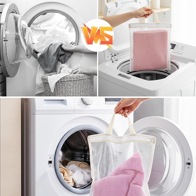4Pcs Small Mesh Laundry Bags for Delicates Hanging Mini 12 x 10 Inches Durable Lingerie Bags for Washing Machine Wash Laundry Net Bag for Lingerie Underwear Socks Baby Clothes Travel 32x27cm