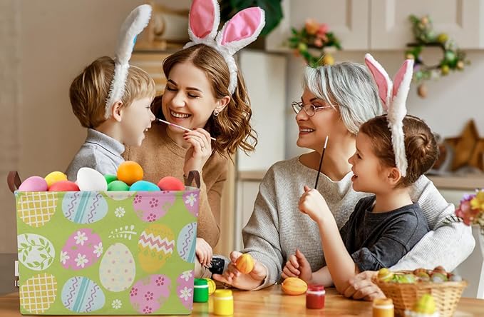 Rectangular Green Easter Basket,Easter Gift Basket Empty,Toys/Books Box,Room Decor(Green Easter Egg)