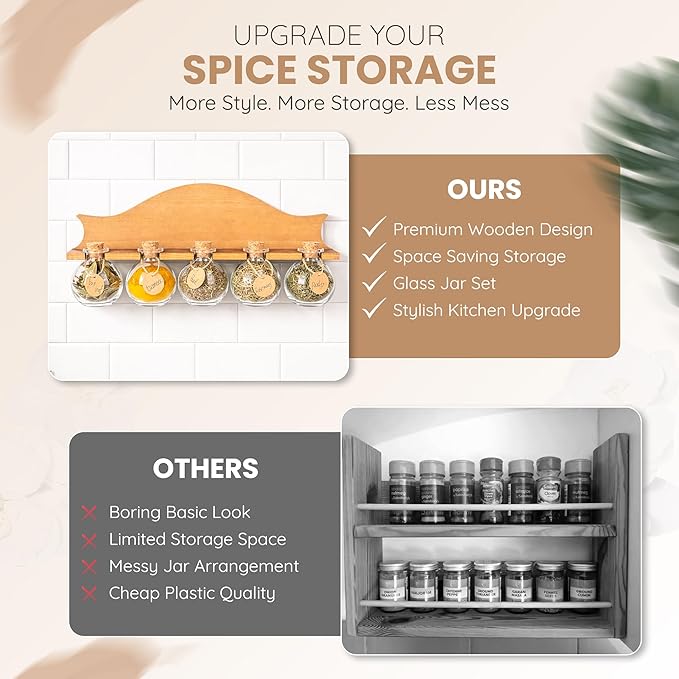 Byers Choice TX Small Pine Wooden Spice Rack Organizer – Spice Rack for Kitchen Pantry, Cupboard or Wall - Apothocary Rack-Kitchen Decor